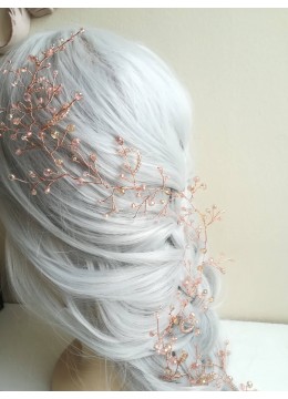Дизайнерска украса за дълга коса с кристали Сваровски в цвят розово злато колекция Rose Golden Blush by Rosie